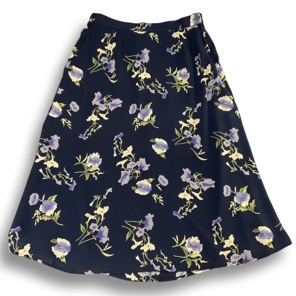 Floral Boho Cottage Country Flowy Full A-line Maxi Skirt Hippie Chic Blue 14/16 - Picture 1 of 9